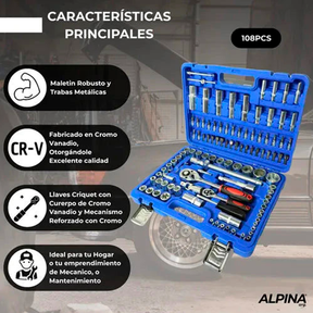 Kit de Herramientas Combinadas Alpina 108 Piezas en Caja de Transporte