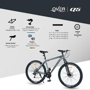 Bicicleta Mountain Bike Overtech Q5 R29 Talle M