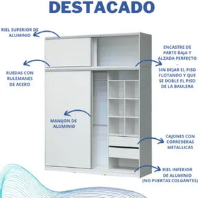 Placard Ropero Vestidor Puertas Corredizas con Baulera 180 x 235