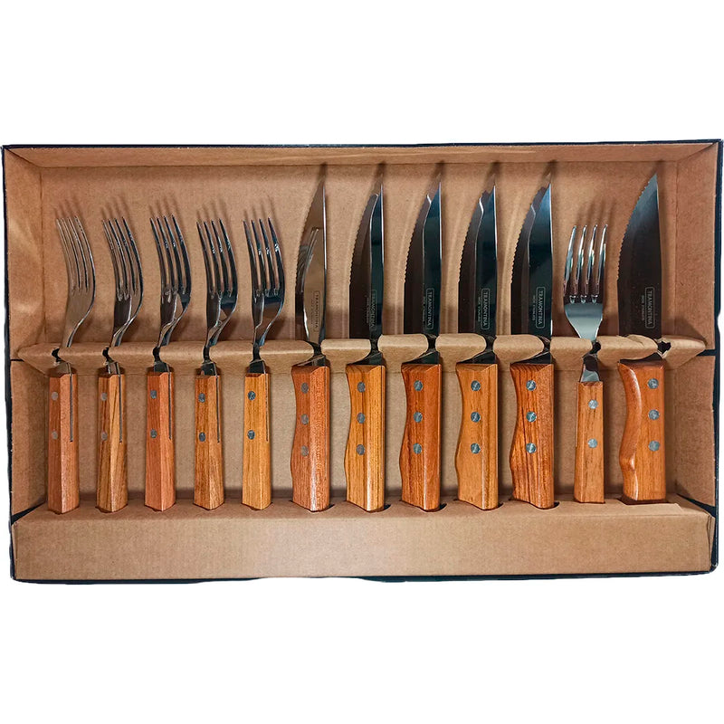 Juego De Cubiertos Churrasco Tramontina Jumbo 24 Piezas Color Marrón