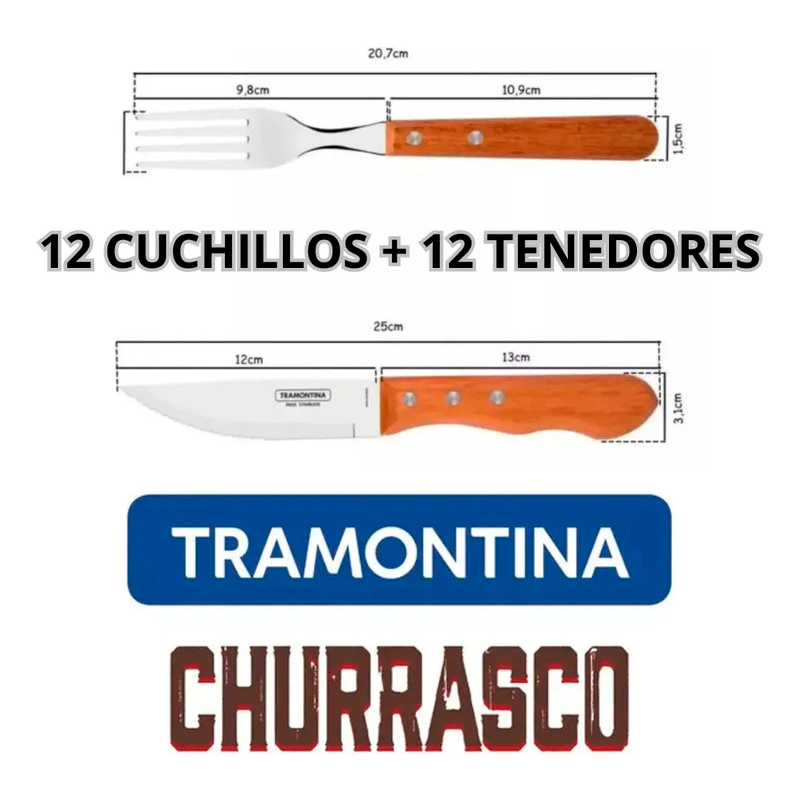Juego De Cubiertos Churrasco Tramontina Jumbo 24 Piezas Color Marrón