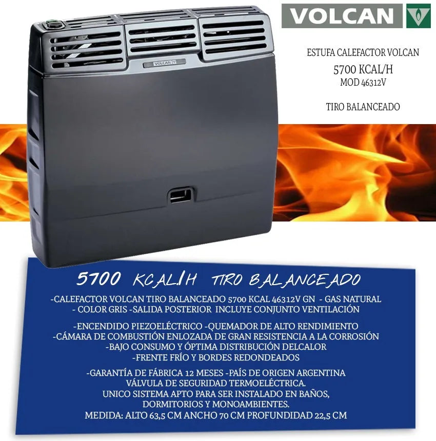 Calefactor Volcan 5700 Tiro Balanceado 46316v GAS NATURAL