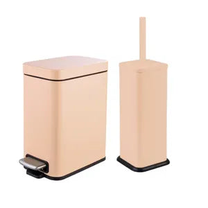 Combo Cesto de Basura y Escobilla para Baño Desore Beige