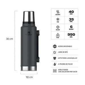 Termo Stanley Classic 1.4 Lts Negro Asa Plegable c/ Tapón Pico Cebador