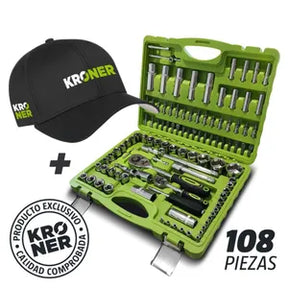 Set Juego de Tubos Llaves y Puntas 108 Piezas Kroner Cromo Vanadio Profesional